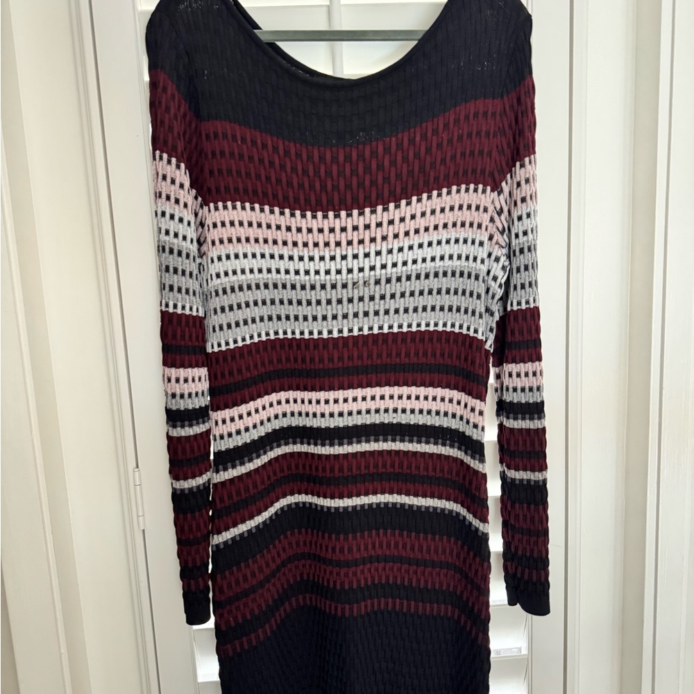 Striped Knit Sweater - Black, Red, Pink